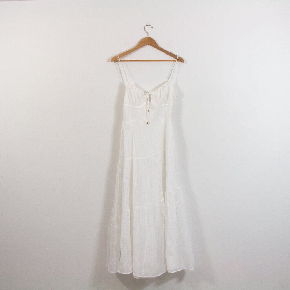 Lightweight White Spaghetti-Strap Maxi Dress with Tie Front - Picture 2 of 8